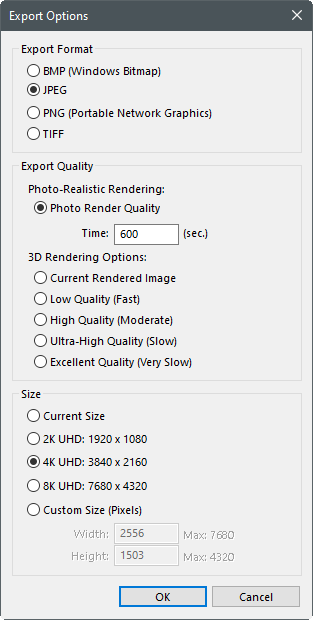 High-Resolution Export Options Screenshot